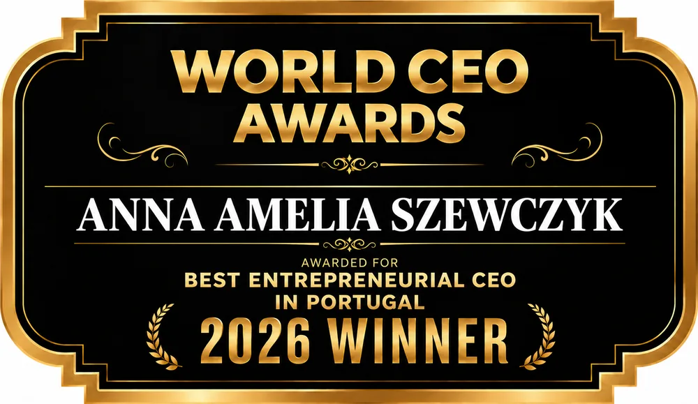 World CEO Awards 2026 plaque: Anna Amelia Szewczyk, awarded for Best Entrepreneurial CEO in Portugal, 2026 Winner